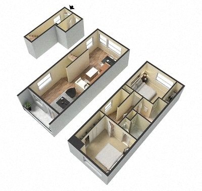 Floor plan for 2 beds, 2 baths, 950 sqft